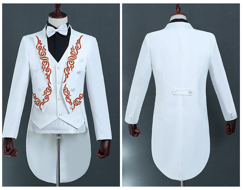 Perfect Singer stage white embroidery clothing for men tuxedo suit set with pants 2019 mens wedding suits costume groom formal dress tie 17