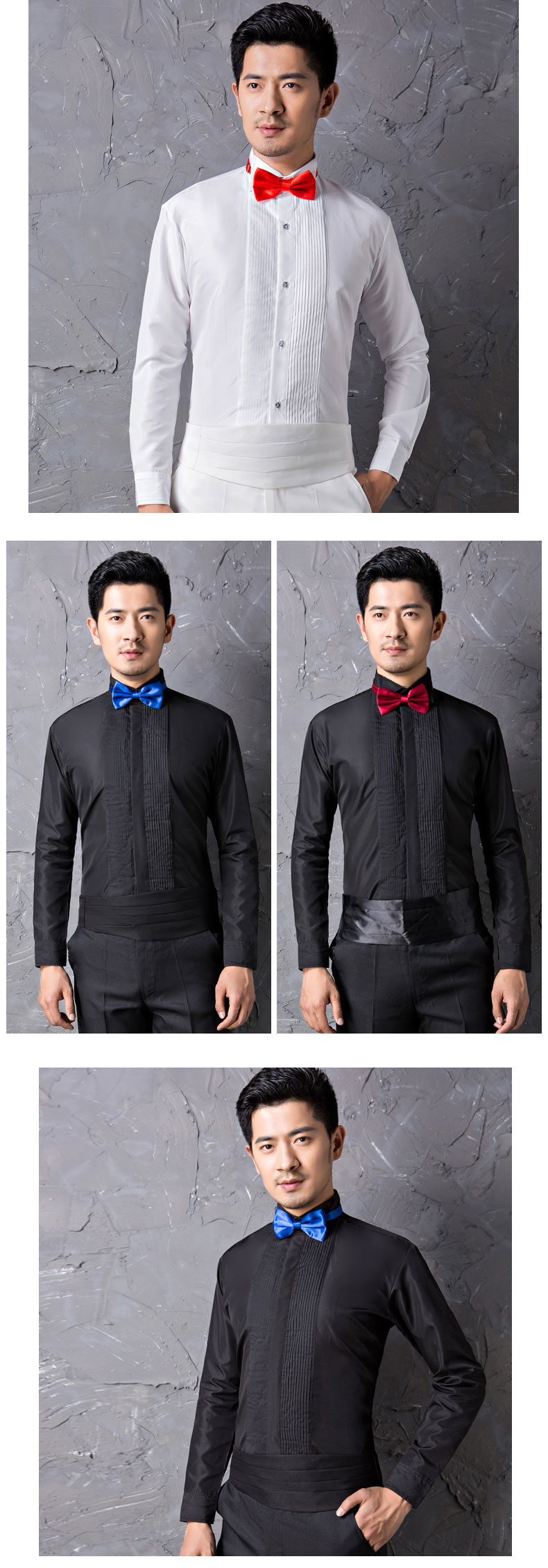 Của nam giới hiệu suất dress shirt sân khấu điệp khúc nam dài tay áo trắng slim áo phù rể bow tie áo sơ mi nam