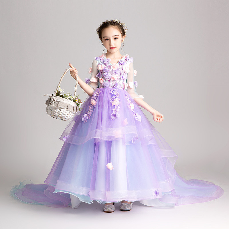 children's dress princess dress girl birthday flower fairy walk show trailing flower children's wedding dress host piano costume