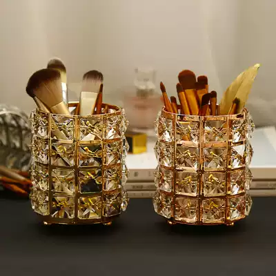 European light luxury style crystal pen barrel eyebrow pencil beauty makeup brush cylinder desktop storage finishing crystal candlestick ornaments