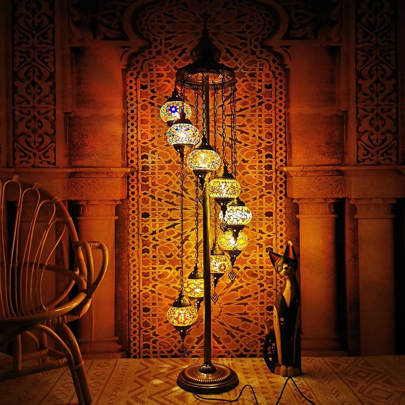 地中海复古客厅卧室浪漫异域民族风手工9头出口土耳其琉璃落地灯详情5