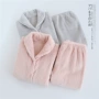 Thân thiện với làn da ấm áp ~ Nhật Bản cho các cặp vợ chồng nam nữ dứa flannel Đồ ngủ ấm áp phù hợp với mùa thu và mùa đông bộ đồ ngủ
