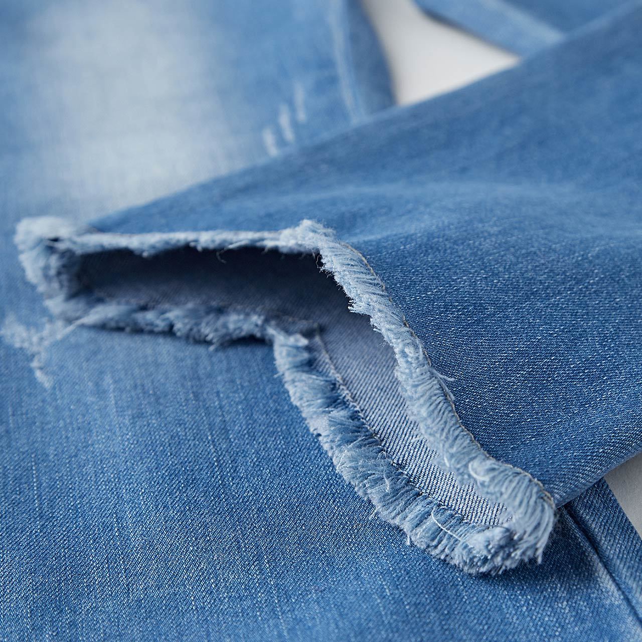 cô gái váy Annai dành cho trẻ em denim quần rơi mô hình vừa trẻ em thời trang tóc viền quần jean loe.