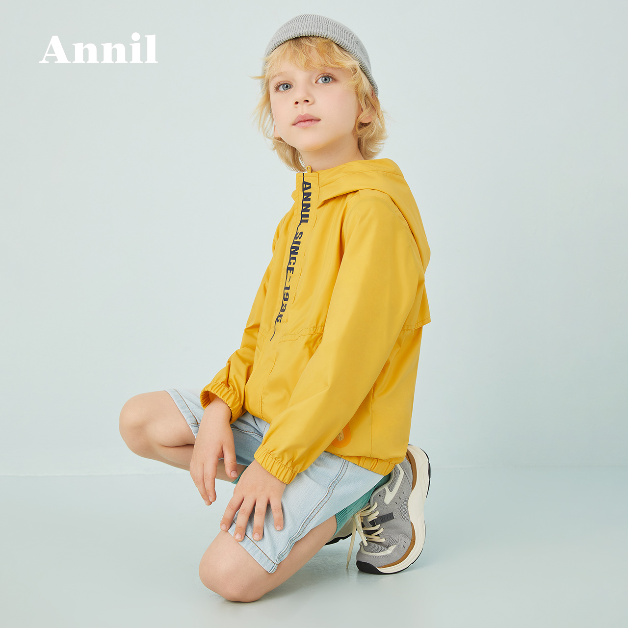 Annell trai punch Coat 2020 mùa xuân ăn mặc mới vừa dệt Child Coat Little Boy đúp Hood áo.