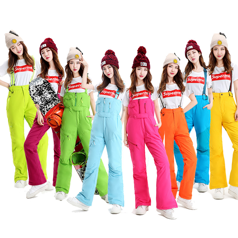 New women's high-waisted ski pants single and double board universal overalls plus cotton pants thickened to keep warm and slim and waterproof