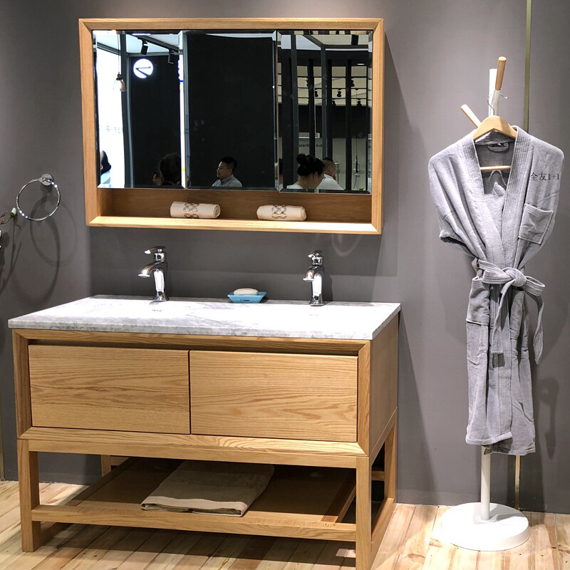 American style bathroom cabinet combination Nordic floor-to-ceiling solid wood double basin toilet wash table wash basin basin wash basin wash basin cabinet