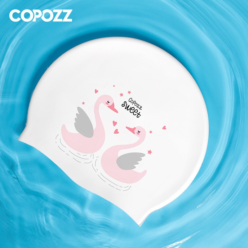 COPOZZ CHILD SILICONE SWIMMING CAP COMFORT Male And Female Child South Korea Fashion Printed Cute Swimming Cap Protective Ear