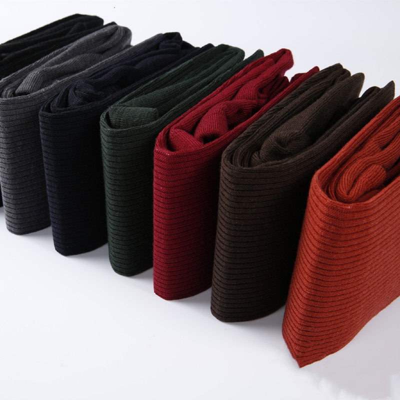 Autumn and Winter Style Cashmere-Lined Wool Warm Footed Tights with Vertical Striped Jacquard Design for Warmth