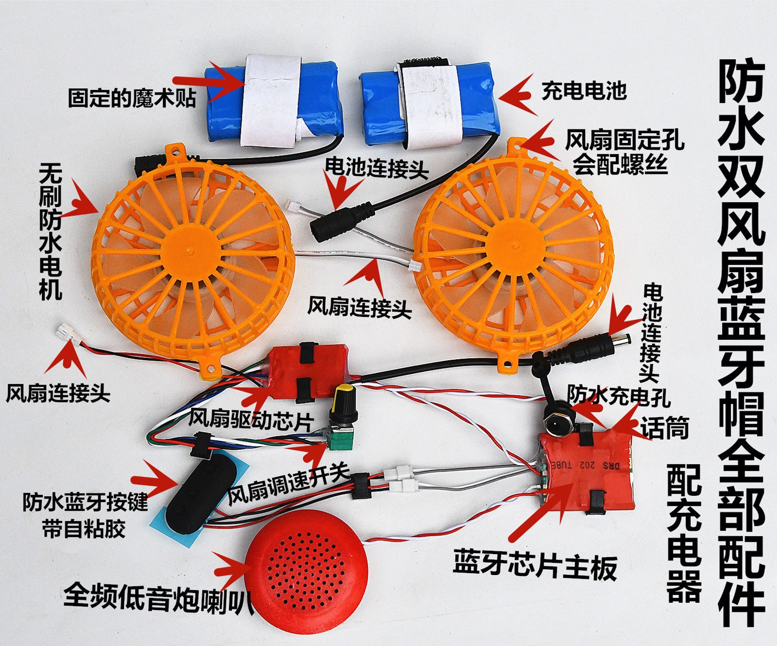 Twin fan summer cooling charging fan cap with Bluetooth full set of accessories for labor and breathable construction safety cap site