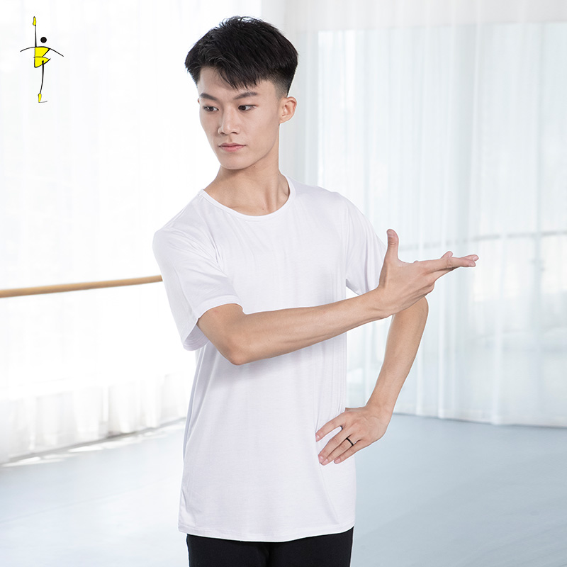 Red Dancing Shoes Dance Suit Boys Short Sleeve Practice Costume Jacket Modern Dance Half Sleeve Body Dancer Dancing T-Shirt Summer