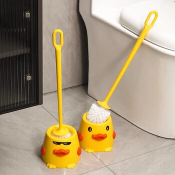 Little yellow duck toilet brush set toilet toilet brush household no dead ends bathroom long handle cleaning brush with base