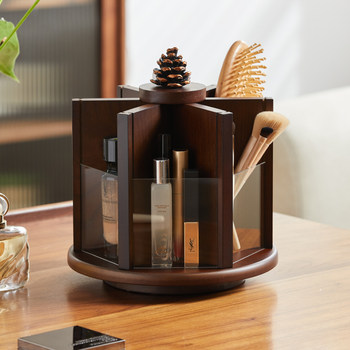 Wooden cosmetic storage box rotating