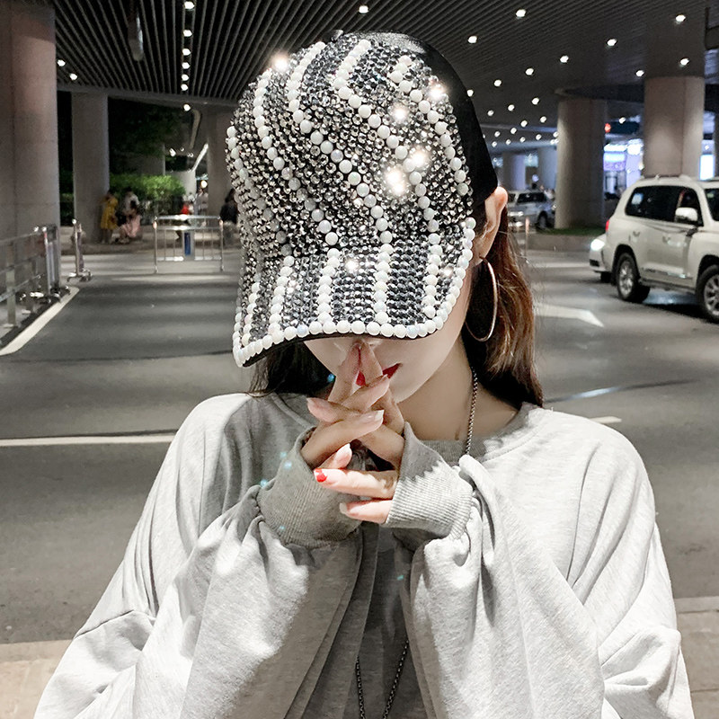Tide brand net red rhinestone hat peaked cap female trend street spring and summer baseball cap ins peaked cap fashion all-match