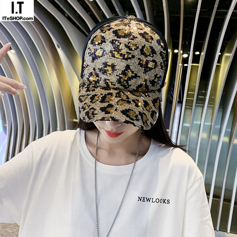 Tide brand new hat women's spring and summer fashion BAO WEN hat Korean version of ins tide sequins Harajuku style mesh cap peaked cap