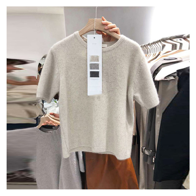 Korean Dongdaemun women's new trend 2023 spring loose round neck sweater short-sleeved bottoming sweater women keep warm