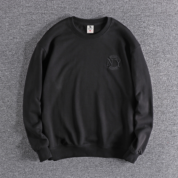 Spring simple round neck pullover thick cotton T embroidered letters youth loose trend long sleeve terry thick T-shirt men