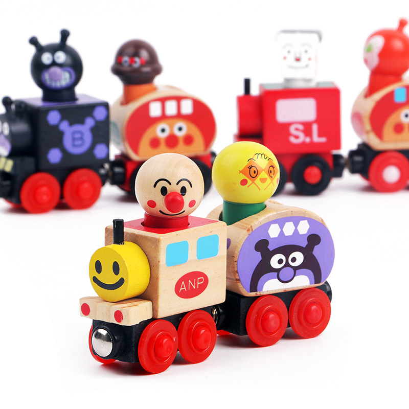 Children's Wooden Puzzle Inertial Sliding Car Boy Magnetic Mini Anpanman Car Combination Set Toys