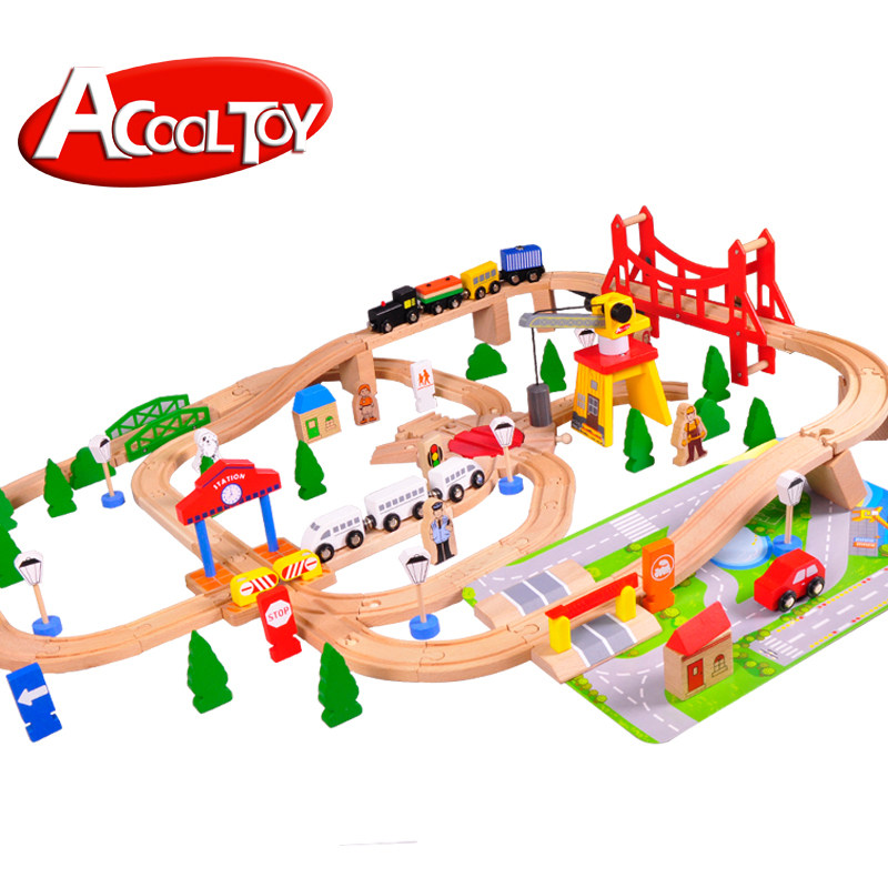 Export foreign trade original single wooden toys 100 pieces of beech wood train track set children 3-6 years old puzzle