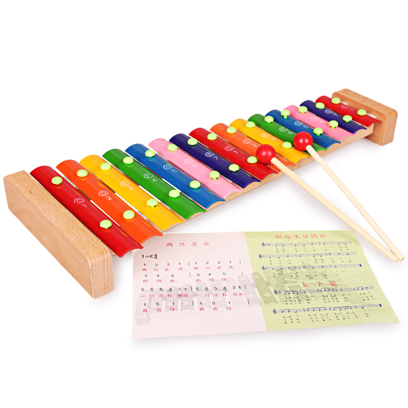 Wooden children's percussion instrument baby puzzle hand knocking 15-tone xylophone early education music toy gift