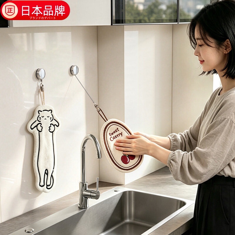 Japanese Imported Kitchen Retractable Hook Multifunctional Hand Towel Rag Automatic Rebound Bathroom No-Drill Towel Hanger Japanese Imported Kitchen Retractable Hook Multifunctional Hand Towel Rag Automatic Rebound Bathroom No-Drill Towel Hanger