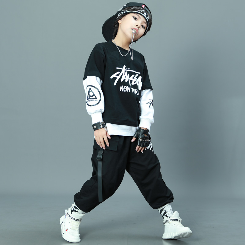 Hip Hop Boy Street Dance Suit Long Sleeve Children Practice girls' Two sets of Chaobao Walk Show Racks of the Costume Drum