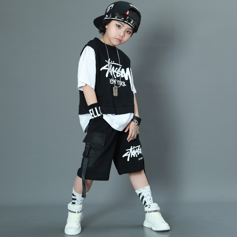 Hip Hop Boy Street Dance Suit Short Sleeve Children Practice girls' Two sets of Chaobao Walk Show Rack Subdrum to Serve Summer
