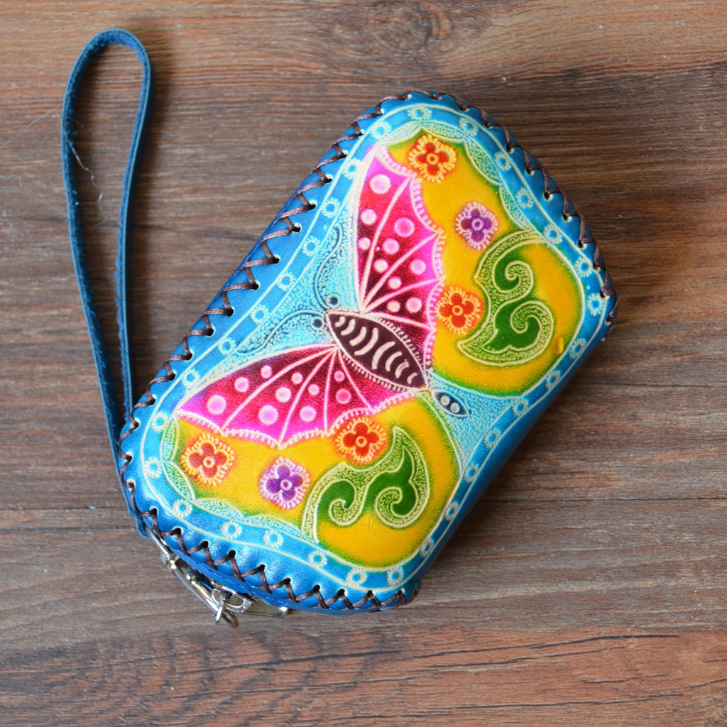 Female Artisanal Folk Wind Hand Grab Bag Genuine Leather Zero Wallet Old Man Bag Buy Food Bag Cow Leather Retro Small Wallet Mother Bag