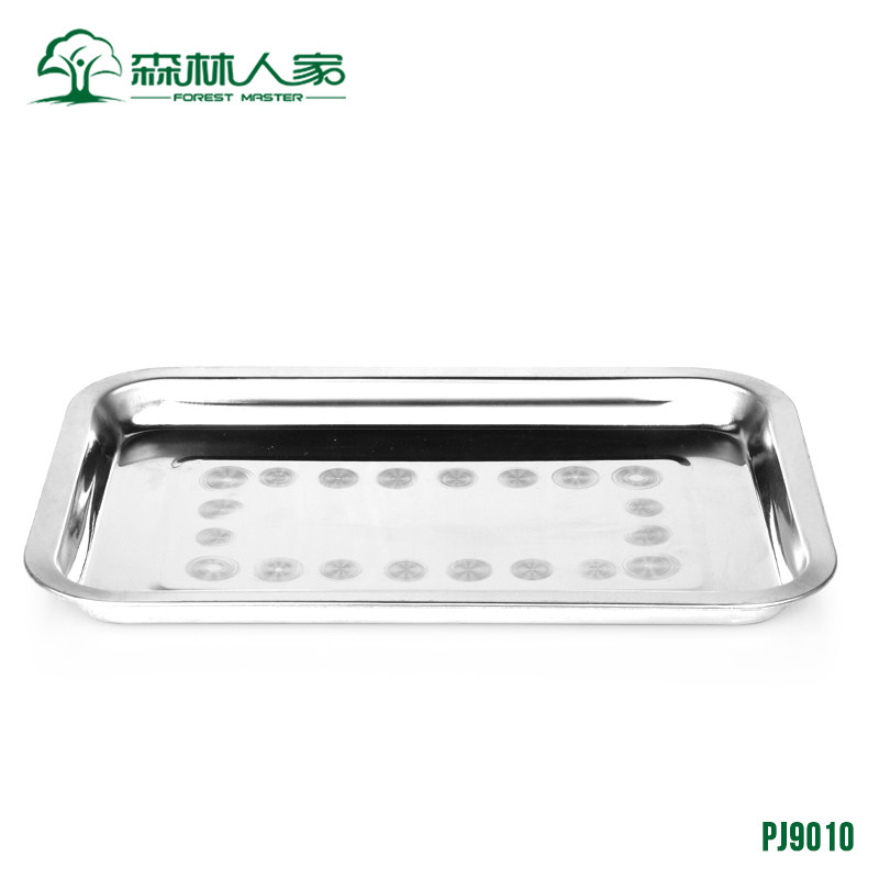 Forest people outdoor tableware tray Rectangular stainless steel food plate Barbecue picnic utensils Skewer plate bowl