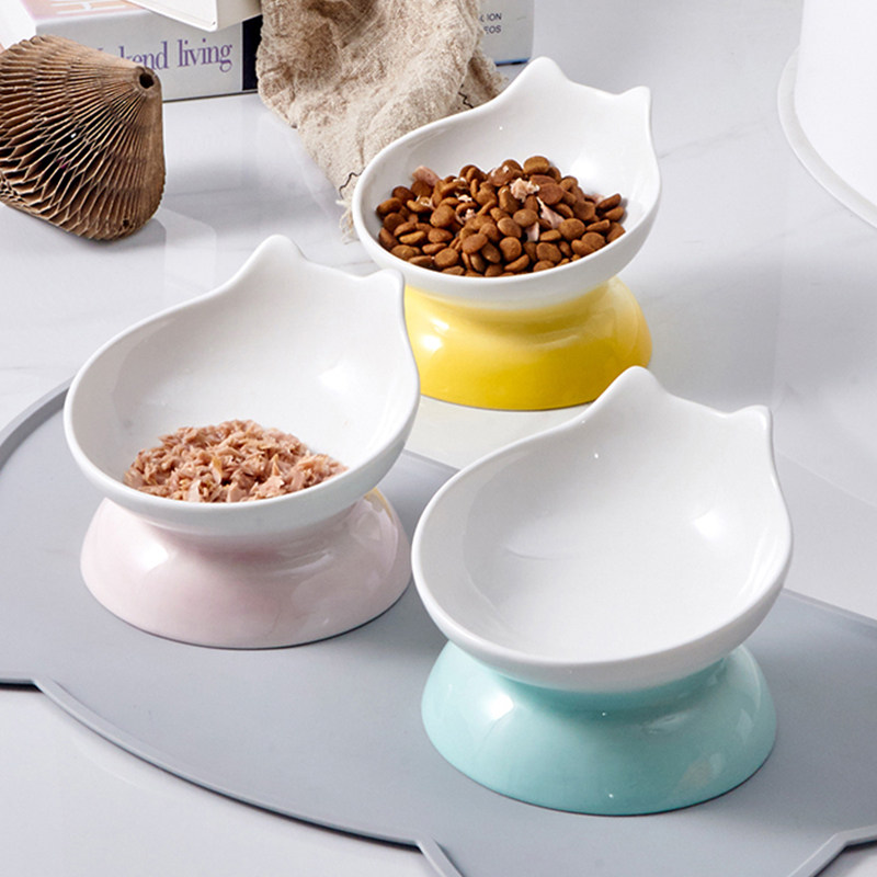 Rainbow Ceramic Cat Bowl 15 Degree Bevel Protection Cervical Cat Food Bowl Pet Drink Water Bowl Dog Bowl Anti-Splash Kitty Bowl