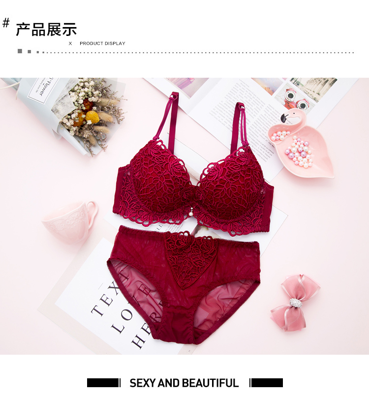 Bộ đồ lót màu đỏ ren năm nay phụ nữ đồ lót nữ không có vòng thép mỏng phần áo ngực gợi cảm thu thập điều chỉnh loại áo ngực đẹp