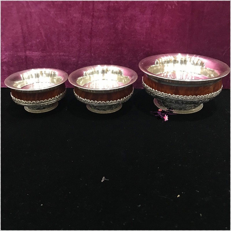 Edge Raw Buddha Silver Bowl s925 Pure Silver Ladle Wood Bowl Crisp Oil Tea Bowl Pendulum GIFT CANON Big number 13cm