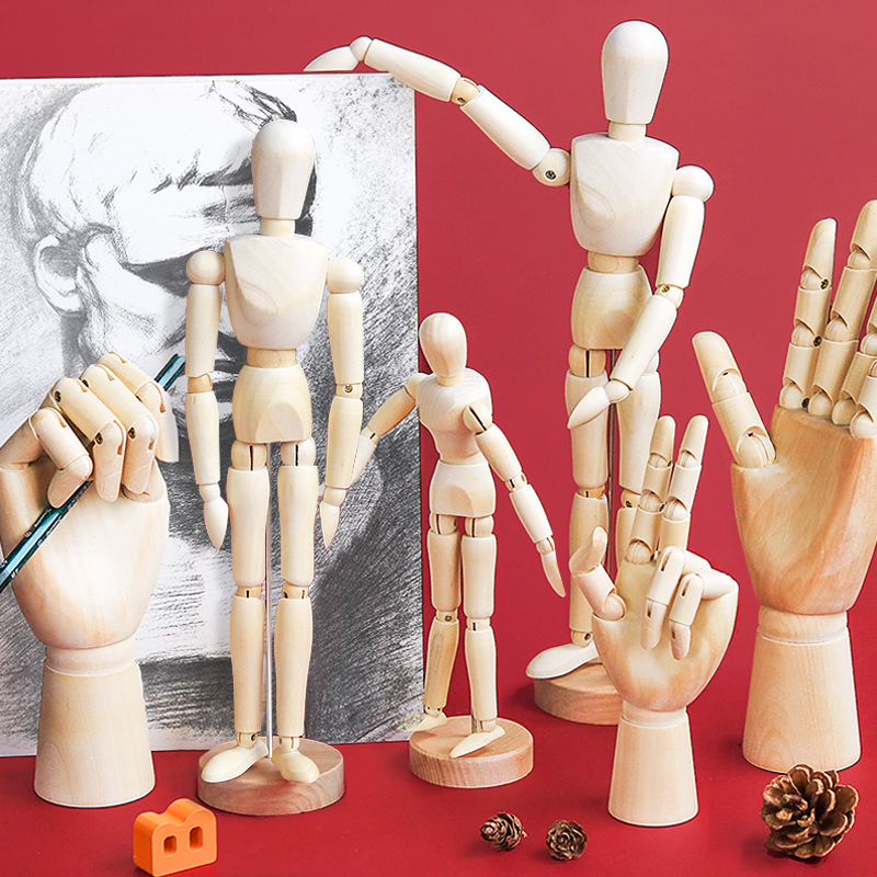 Drawing wooden doll joint human model Sketch Drawing small wooden hand 12-inch flexible movable wooden man imitation human scale Small wooden man Comic sketch puppet man art supplies ornaments