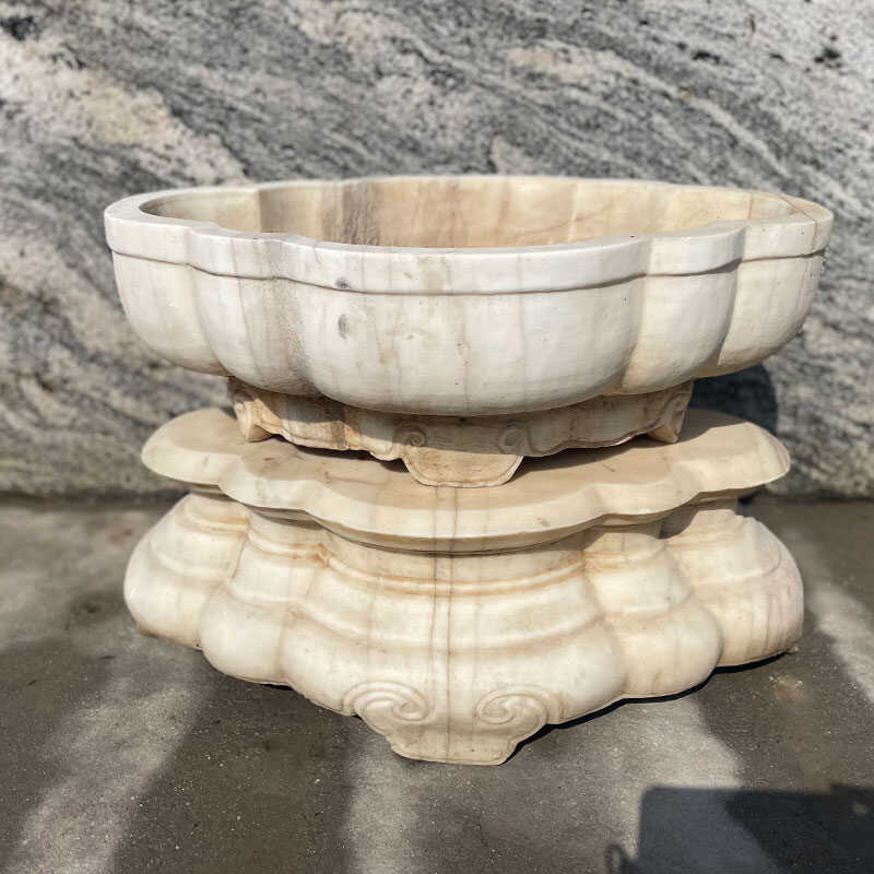 White Marble Stone Basin, Begonia Basin, Garden Antique-Style Stone Basin, Indoor Fish Basin, Fish Tank, Ornamental Basin, Bonsai Base