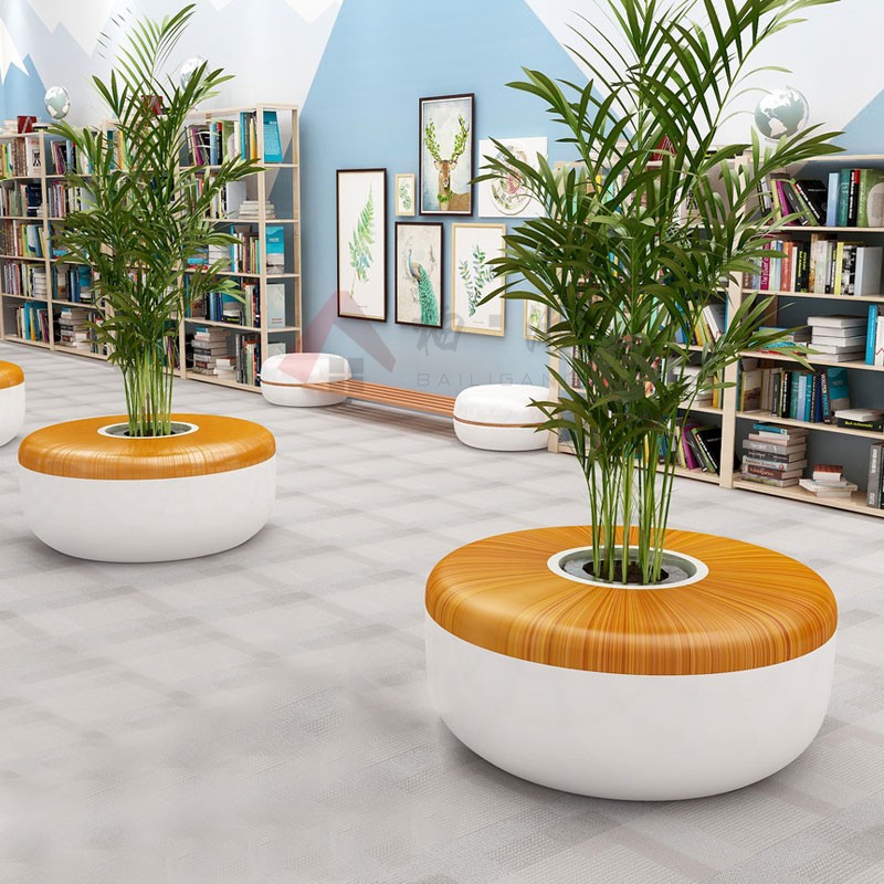 Shopping mall creative glass rest glass steel flower bed stool outdoor landscape flower pot round tree pool seat custom leisure chair