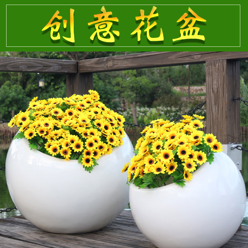 Mall glass steel pot large white hotel round spherical outdoor garden vase flowermantle decoration flower flower flower