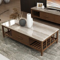 Munisdan Nordic all solid wood marble coffee table modern simple living room small apartment coffee table TV cabinet combination