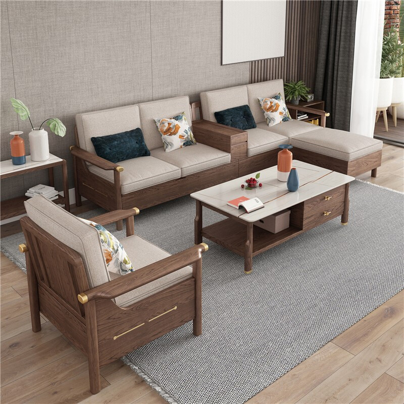 Nordic New Chinese Versatile Storage Sofa Full Solid Wood Modern Minima Small Household Type White Wax Wood Winter Summer Dual-use