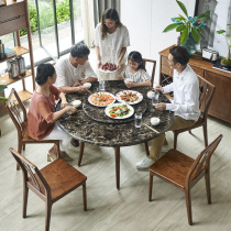 Munisdan Nordic solid wood marble round dining table and chair combination simple modern dining table with turntable table
