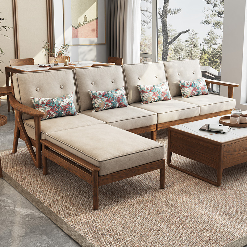 Nordic simple fabric sofa combination removable and washable small apartment living room all ash solid wood concubine corner sofa
