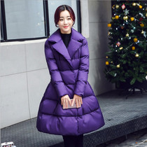 Anti-season winter butterfly knot thickened with long down cotton clothes closets waist large swing suit collar pure color thickened cotton clothing