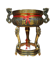 Haixin Buddha temple floor-to-ceiling pure copper large incense burner double dragon ears three-legged faucet incense burner 1 1 meter high