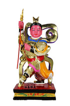 Haixin handmade camphor wood carving Taiwan paint line color gold Nezha the third Prince stepped on hot wheels 12 inches