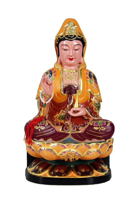 Haixin Zhuang Buddha statue Pure incense camphor carving hand painting is Jintang Huang color 12 inch viewing bodhisattva