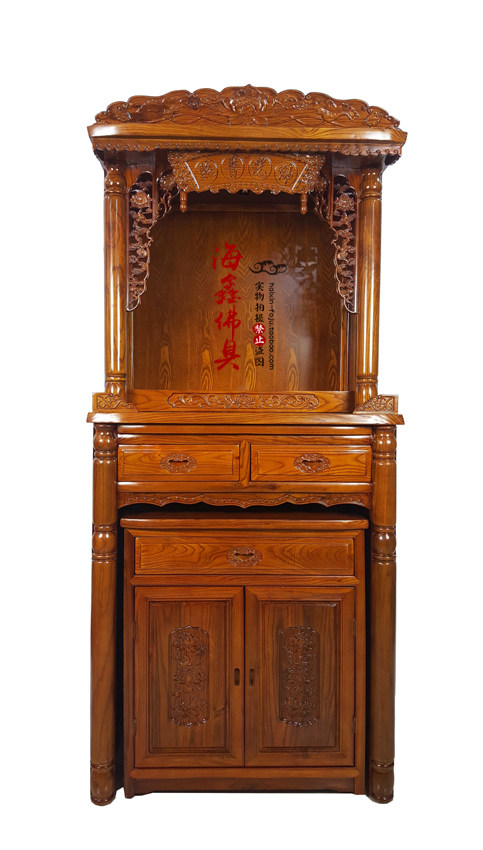 Haixin Buddha wood color duck feet Camphor Chinese Lotus solid wood shrine Shenlou cabinet 88cm wide
