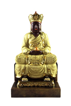 Haixin Buddha stately Buddha statue coreless camphor handmade wood carving gilt sand gold three Ping ancestral Master Gong