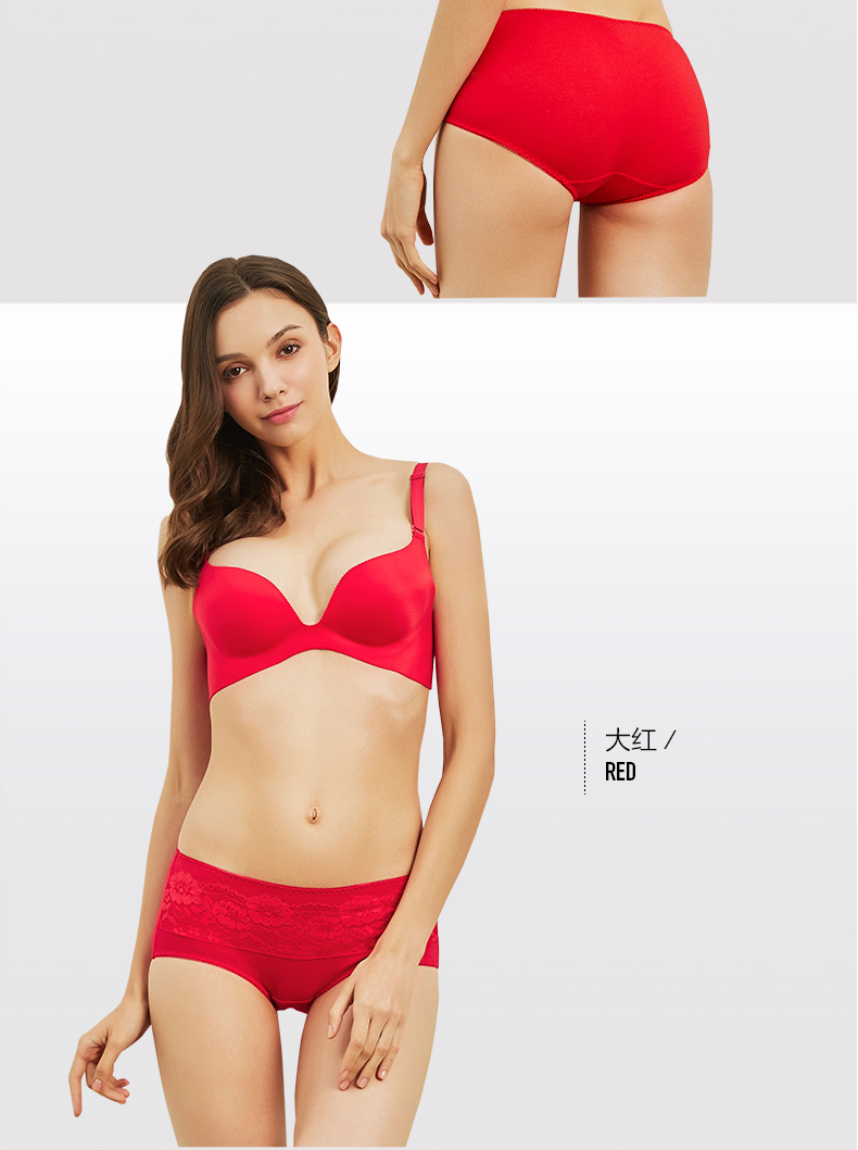 Ba khẩu súng quần lót của phụ nữ thắt lưng cotton năm nay màu đỏ đám cưới gợi cảm kéo dài cỡ lớn set quần lót nữ gợi cảm