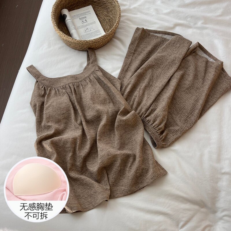 Cloud-Feel Cotton Pajamas for Women, Summer Camisole, Cool and Large Size with Chest Pads, 26 New Style Casual Set, Can Be Worn Outside, Loungewear