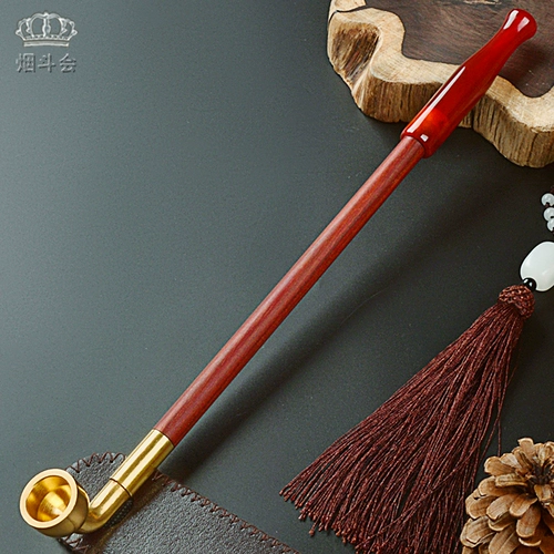 Медная длинная агатовая курительная трубка для пожилых людей ручной работы из сандалового дерева, мужской мундштук