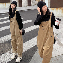 Pregnant women autumn fashion set 2021 New Foreign Air Age corduroy back pants T-shirt pregnant women two-piece set
