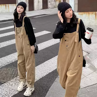Pregnant women autumn fashion set 2021 new foreign style corduroy baby bag pants T-shirt pregnant women two-piece set